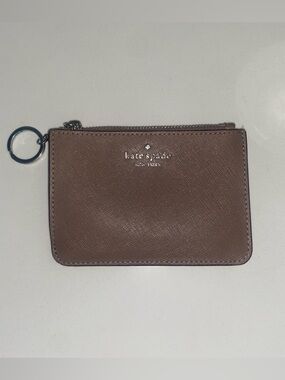 kate spade mauve brown zip card case with key ring